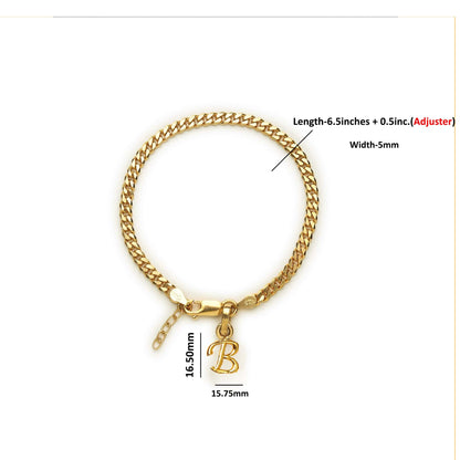 Akshat Sapphire 22KT gold plated 92.5% pure Sterling Silver Curb Designer Bracelet with B Alphabet for Girls and Women