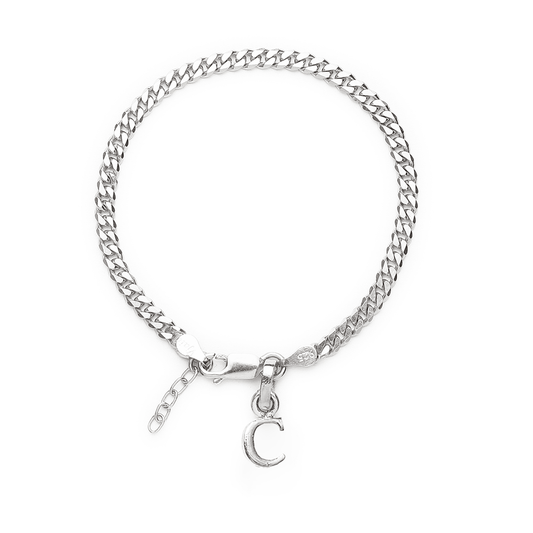 Akshat Sapphire 92.5% pure Sterling Silver Curb Designer Bracelet with C Alphabet for Girls and women