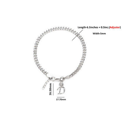 Akshat Sapphire 92.5% pure Sterling Silver Curb Designer Bracelet with D Alphabet for Girls and women