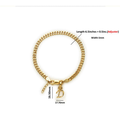 Akshat Sapphire 22KT gold plated 92.5% pure Sterling Silver Curb Designer Bracelet with D Alphabet for Girls and Women