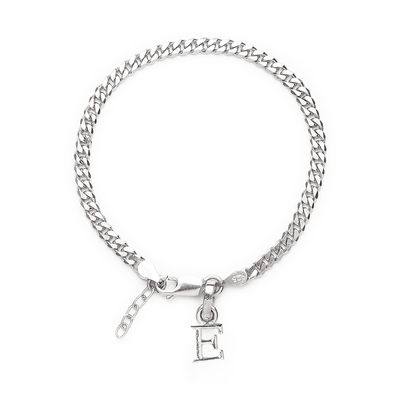 Akshat Sapphire 92.5% pure Sterling Silver Curb Designer Bracelet with E Alphabet for Girls and women