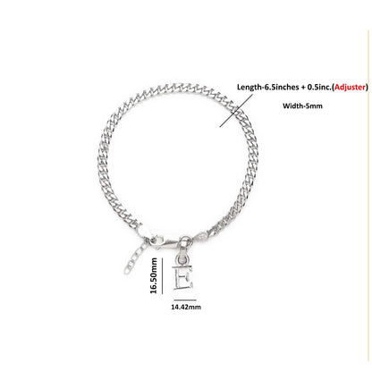 Akshat Sapphire 92.5% pure Sterling Silver Curb Designer Bracelet with E Alphabet for Girls and women