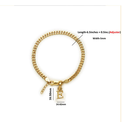 Akshat Sapphire 22KT gold plated 92.5% pure Sterling Silver Curb Designer Bracelet with E Alphabet for Girls and Women