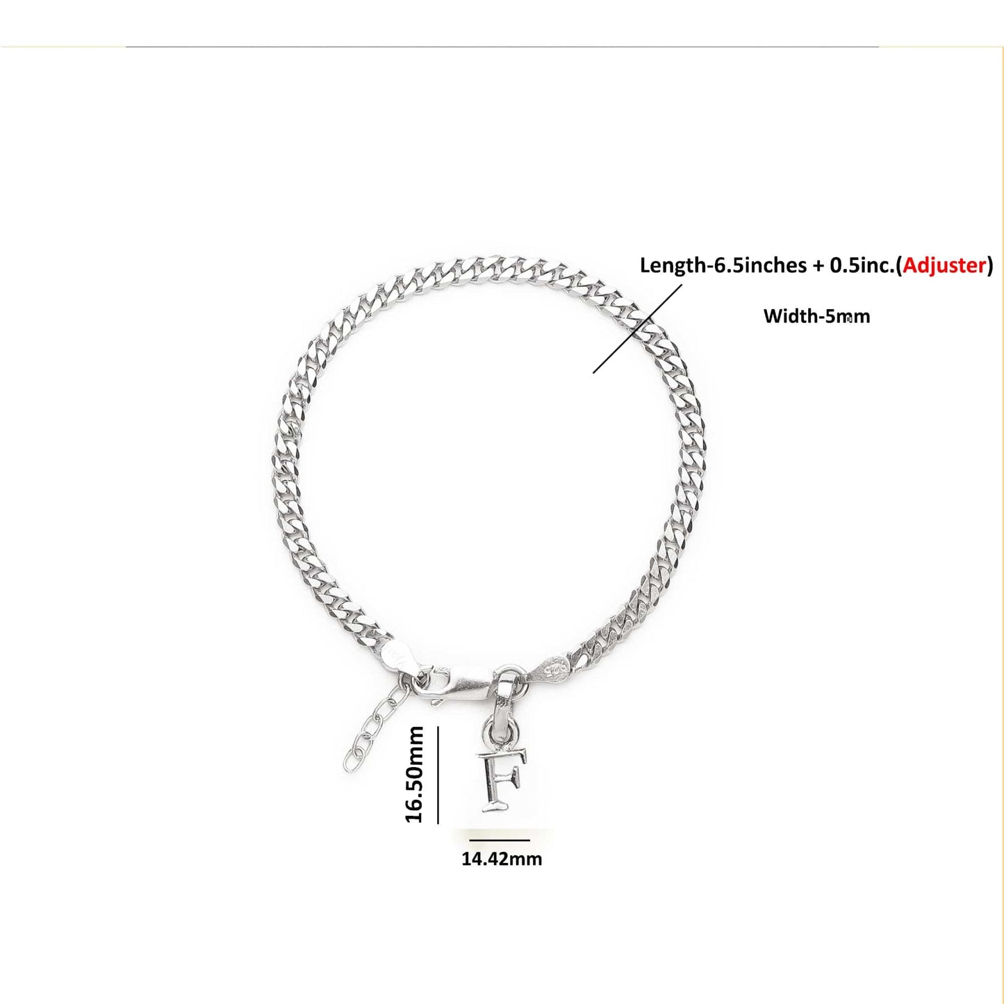 Akshat Sapphire 92.5% pure Sterling Silver Curb Designer Bracelet with F Alphabet for Girls and women
