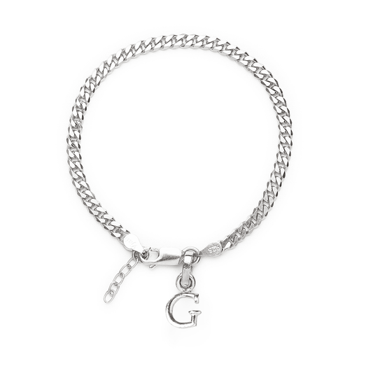 Akshat Sapphire 92.5% pure Sterling Silver Curb Designer Bracelet with G Alphabet for Girls and women