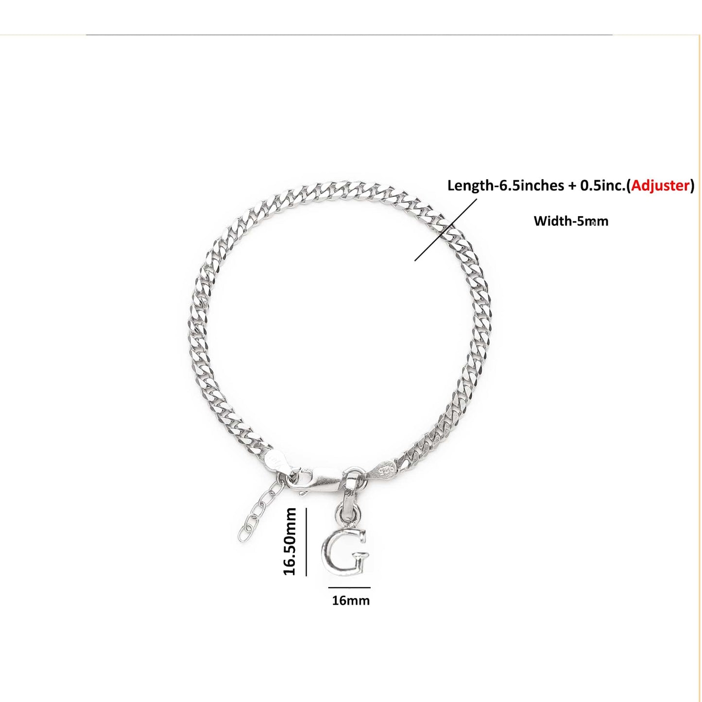 Akshat Sapphire 92.5% pure Sterling Silver Curb Designer Bracelet with G Alphabet for Girls and women