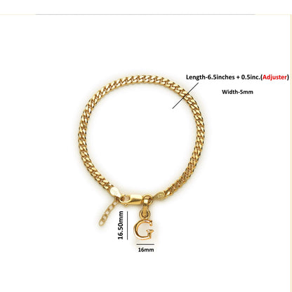 Akshat Sapphire 22KT gold plated 92.5% pure Sterling Silver Curb Designer Bracelet with G Alphabet for Girls and Women