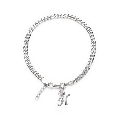 Akshat Sapphire 92.5% pure Sterling Silver Curb Designer Bracelet with H Alphabet for Girls and women