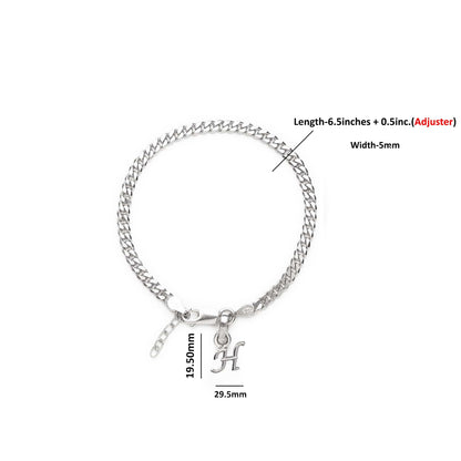 Akshat Sapphire 92.5% pure Sterling Silver Curb Designer Bracelet with H Alphabet for Girls and women