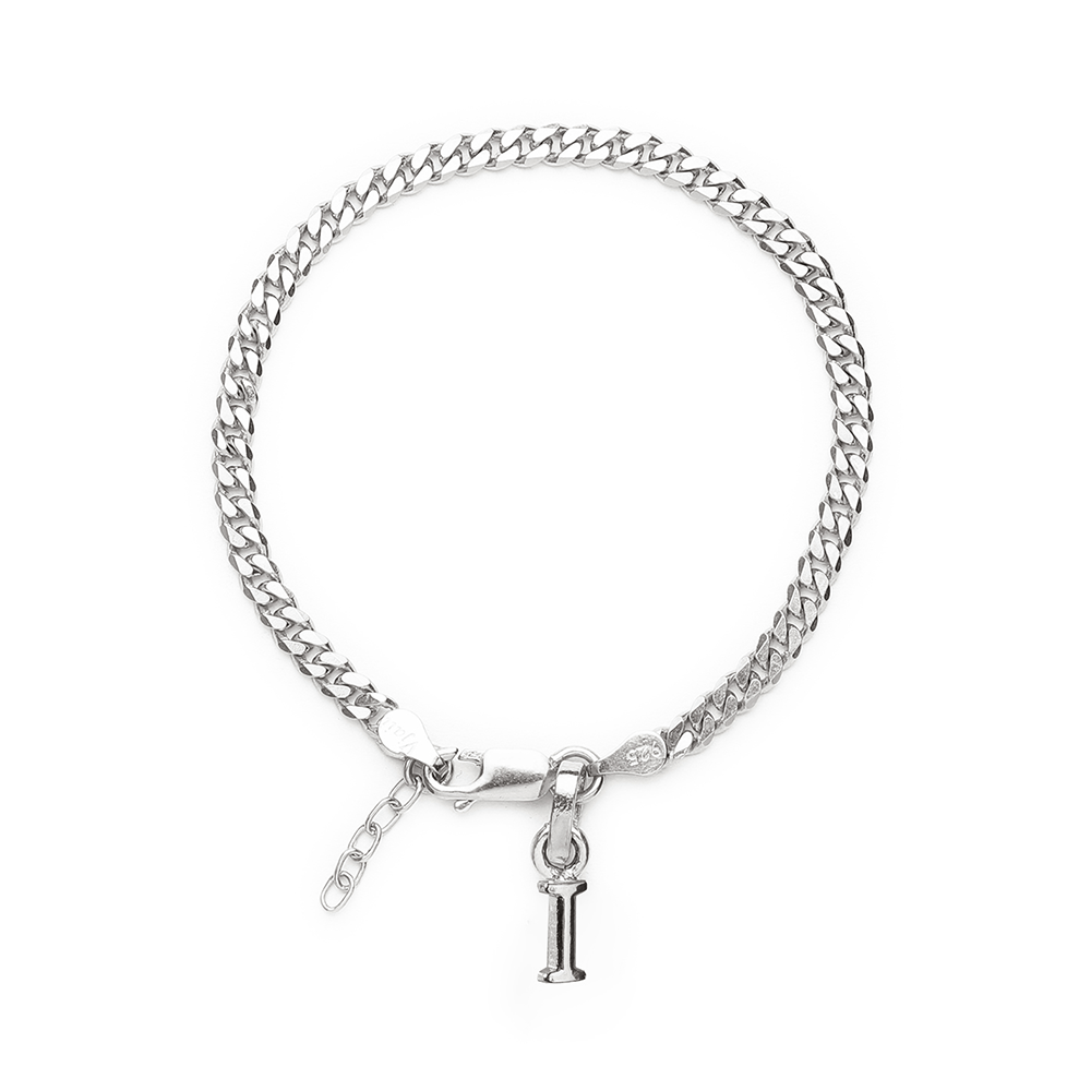 Akshat Sapphire 92.5% pure Sterling Silver Curb Designer Bracelet with I Alphabet for Girls and women