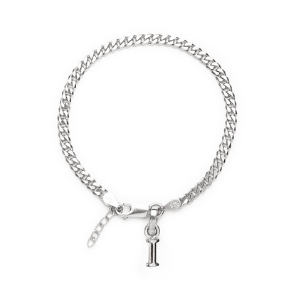 Akshat Sapphire 92.5% pure Sterling Silver Curb Designer Bracelet with I Alphabet for Girls and women