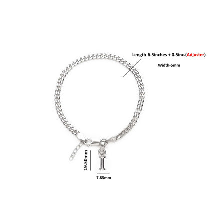 Akshat Sapphire 92.5% pure Sterling Silver Curb Designer Bracelet with I Alphabet for Girls and women