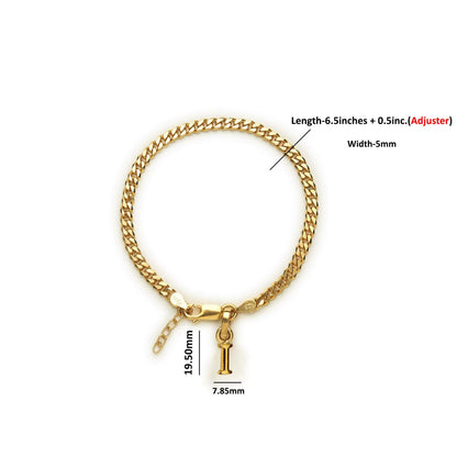 Akshat Sapphire 22KT gold plated 92.5% pure Sterling Silver Curb Designer Bracelet with I Alphabet for Girls and Women