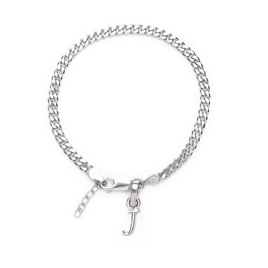 Akshat Sapphire 92.5% pure Sterling Silver Curb Designer Bracelet with J Alphabet for Girls and women