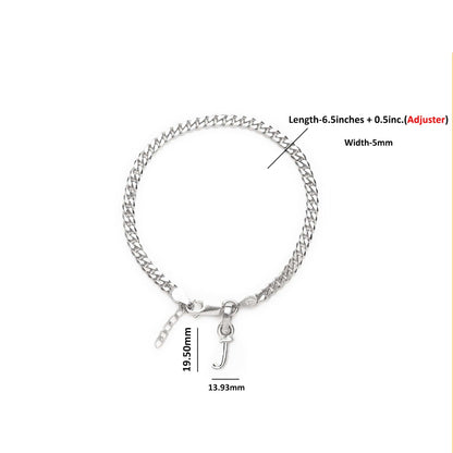 Akshat Sapphire 92.5% pure Sterling Silver Curb Designer Bracelet with J Alphabet for Girls and women