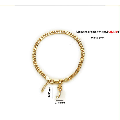 Akshat Sapphire 22KT gold plated 92.5% pure Sterling Silver Curb Designer Bracelet with J Alphabet for Girls and Women
