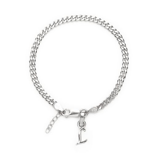 Akshat Sapphire 92.5% pure Sterling Silver Curb Designer Bracelet with L Alphabet for Girls and women