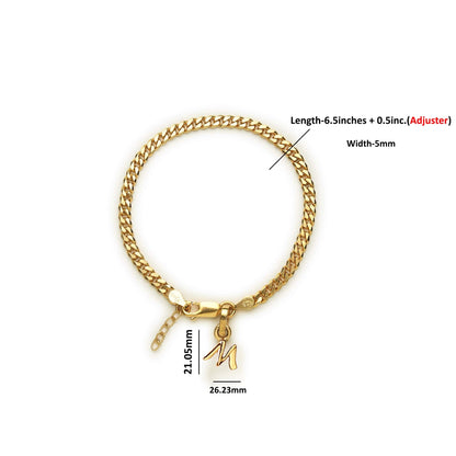 Akshat Sapphire 22KT gold plated 92.5% pure Sterling Silver Curb Designer Bracelet with M Alphabet for Girls and Women
