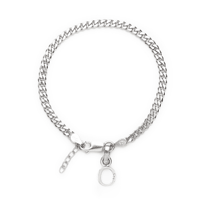 Akshat Sapphire 92.5% pure Sterling Silver Curb Designer Bracelet with O Alphabet for Girls and women
