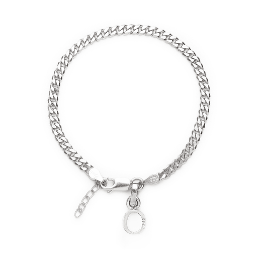 Akshat Sapphire 92.5% pure Sterling Silver Curb Designer Bracelet with O Alphabet for Girls and women