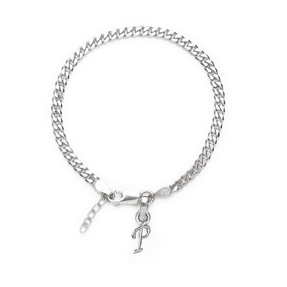 Akshat Sapphire 92.5% pure Sterling Silver Curb Designer Bracelet with P Alphabet for Girls and women