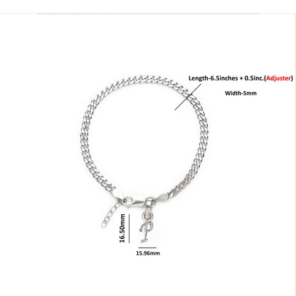 Akshat Sapphire 92.5% pure Sterling Silver Curb Designer Bracelet with P Alphabet for Girls and women