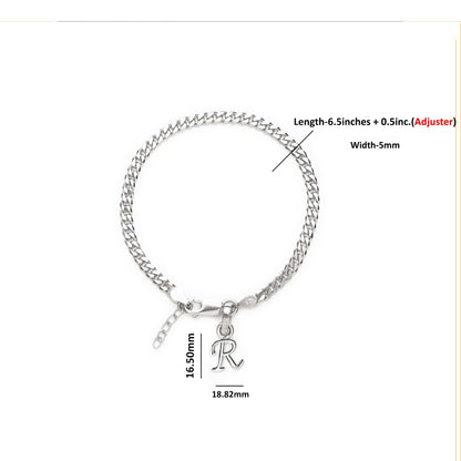 Akshat Sapphire 92.5% pure Sterling Silver Curb Designer Bracelet with R Alphabet for Girls and women