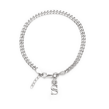 Akshat Sapphire 92.5% pure Sterling Silver Curb Designer Bracelet with S Alphabet for Girls and women