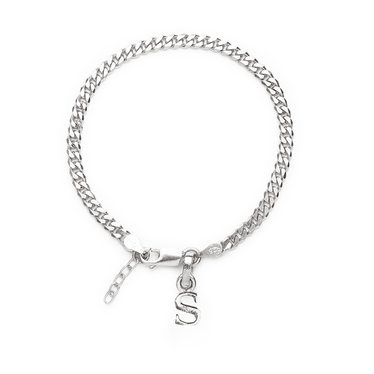 Akshat Sapphire 92.5% pure Sterling Silver Curb Designer Bracelet with S Alphabet for Girls and women