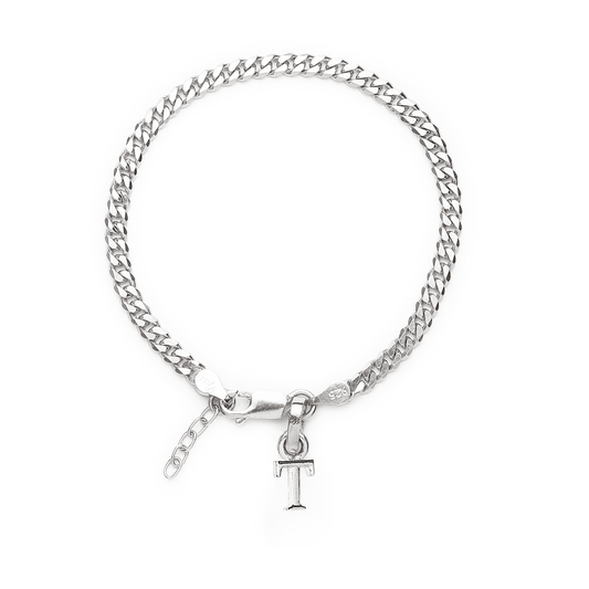 Akshat Sapphire 92.5% pure Sterling Silver Curb Designer Bracelet with T Alphabet for Girls and women