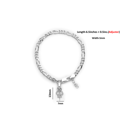 Akshat Sapphire 92.5% pure Sterling Silver Figaro Designer Bracelet with spiritual Trishul for girls and women