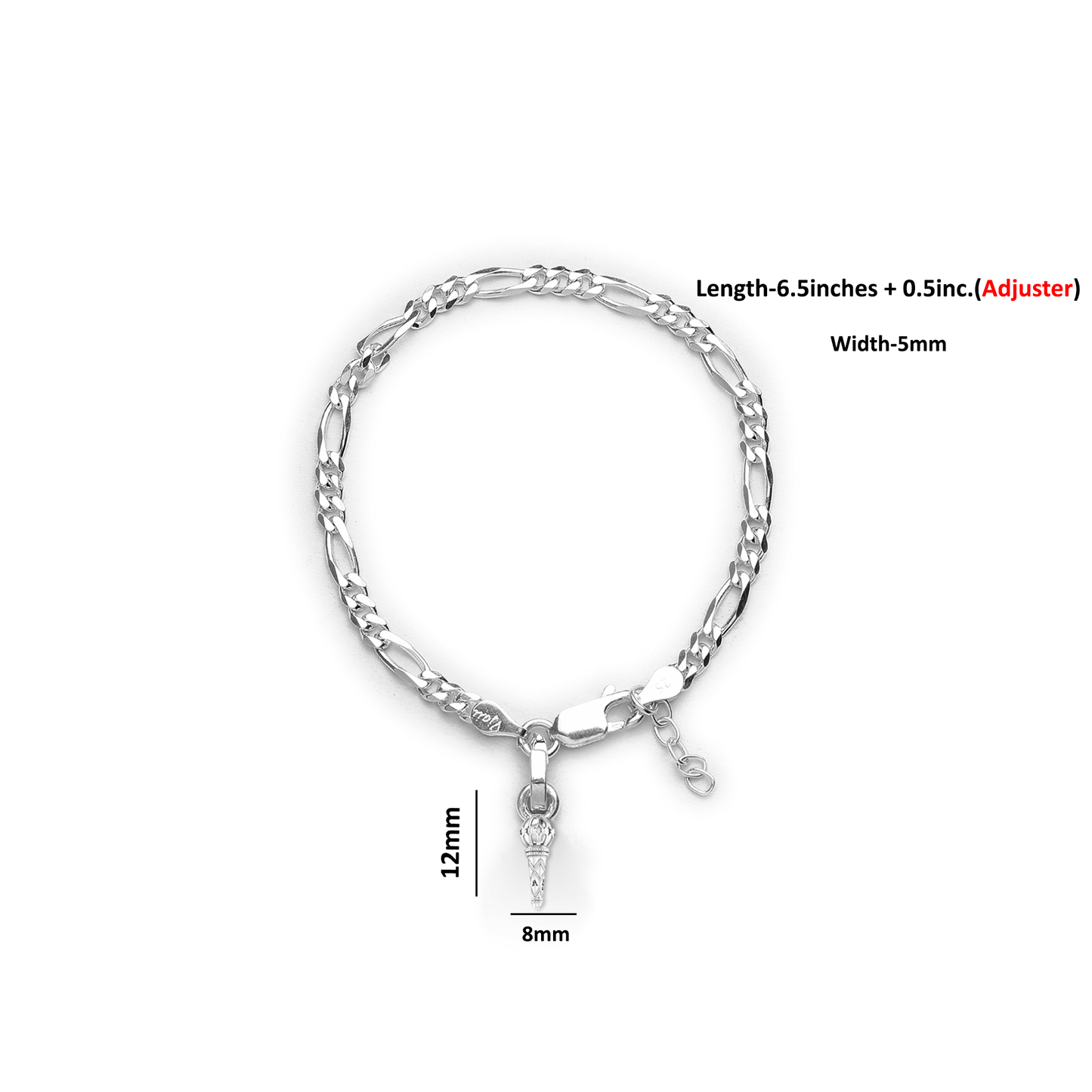 Akshat Sapphire 92.5% pure Sterling Silver Figaro Designer Bracelet with Hanuman Gada for Girls and Women