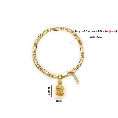 Akshat Sapphire 22KT gold plated  92.5% pure Sterling Silver Figaro Designer Bracelet with Charm Ganesh for Girls and Women