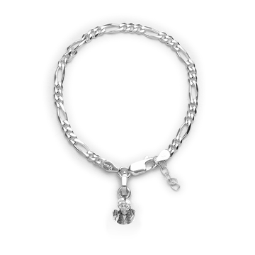 Akshat Sapphire 92.5% pure Sterling Silver Figaro Designer Bracelet with Charm Sai Baba for Girls and Women