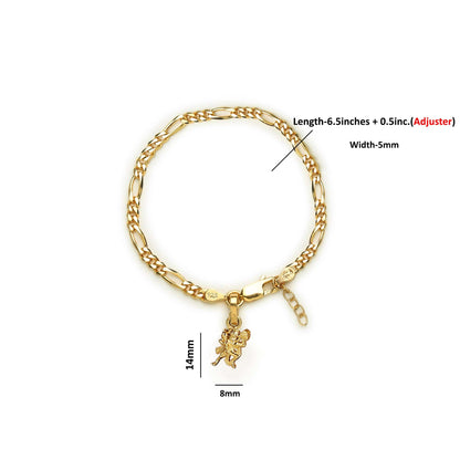 22KT gold plated 92.5% pure Sterling Silver Figaro Designer Bracelet with Charm Hanuman/Bajrang Bali for Girls and Women