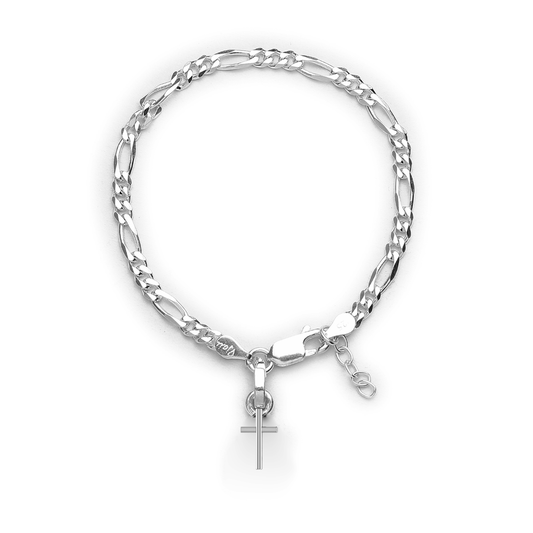 Akshat Sapphire 92.5% pure Sterling Silver Figaro Designer Bracelet with Charm Jesus for Girls and Women