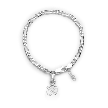 Akshat Sapphire 92.5% pure Sterling Silver Figaro Designer Bracelet with spiritual OM for Girls and Women