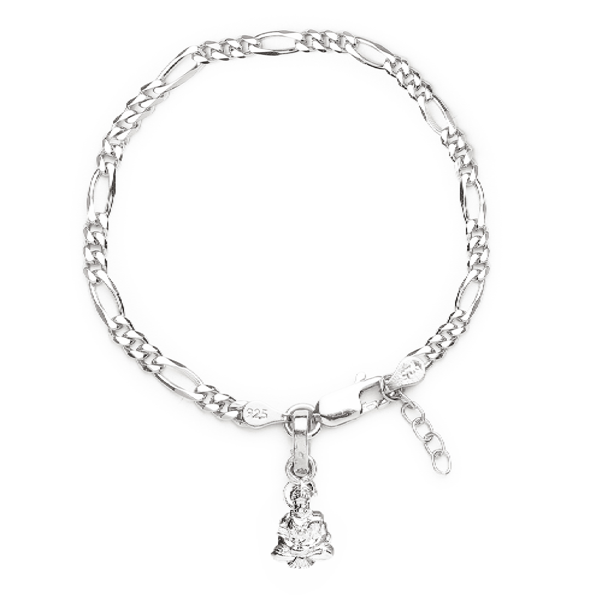 Akshat Sapphire 92.5% pure Sterling Silver Figaro Designer Bracelet with Charm Hanuman for Girls and Women