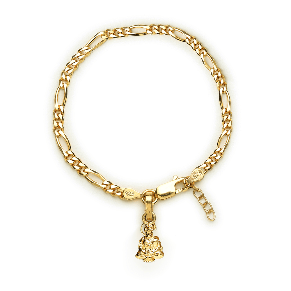22KT gold plated 92.5% pure Sterling Silver Figaro Designer Bracelet with Charm Hanuman/Bajrang Bali for Girls and Women