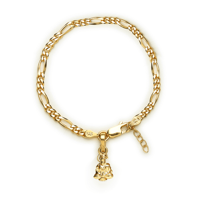 22KT gold plated 92.5% pure Sterling Silver Figaro Designer Bracelet with Charm Hanuman/Bajrang Bali for Girls and Women