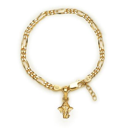 Akshat Sapphire 22KT gold plated  92.5% pure Sterling Silver Figaro Designer Bracelet with Charm Ganesh for Girls and Women