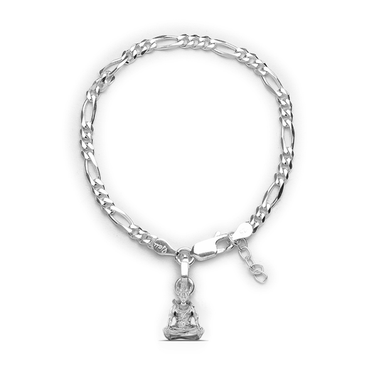 Akshat Sapphire 92.5% pure Sterling Silver Figaro Designer Bracelet with Charm Shiva for Girls and Women