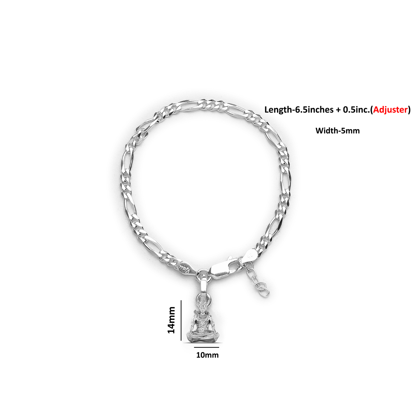 Akshat Sapphire 92.5% pure Sterling Silver Figaro Designer Bracelet with Charm Shiva for Girls and Women