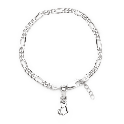 Sterling Silver figaro bracelet with fashionable cat charm for women by akshat sapphire 92.5 silver brwfkd7302