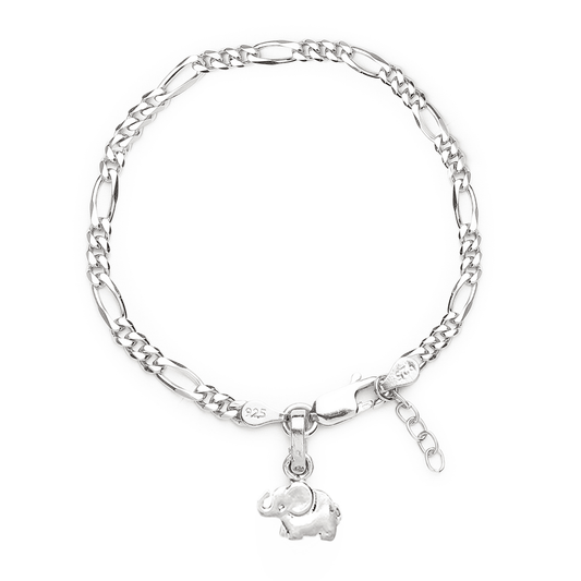Akshat Sapphire 92.5% pure Sterling Silver Figaro Designer Bracelet with fashionable Elephant for Girls and Women