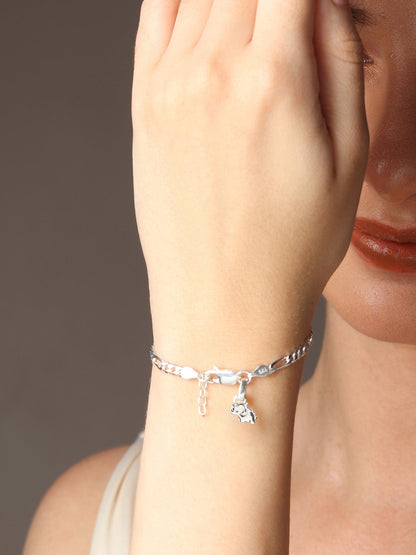 Akshat Sapphire 92.5% pure Sterling Silver Figaro Designer Bracelet with fashionable Elephant for Girls and Women