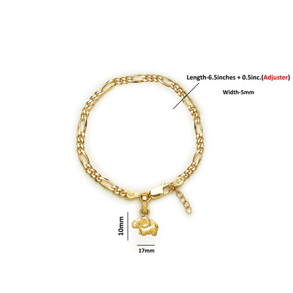 22KT gold plated 92.5% pure Sterling Silver Figaro Designer Bracelet with fashionable Elephant for Girls and Women