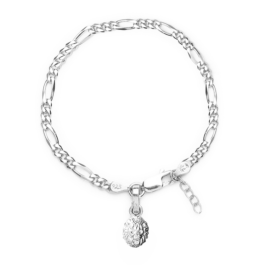 Akshat Sapphire 92.5% pure Sterling Silver Figaro Designer Bracelet with Charm Narsimha for Girls and Women