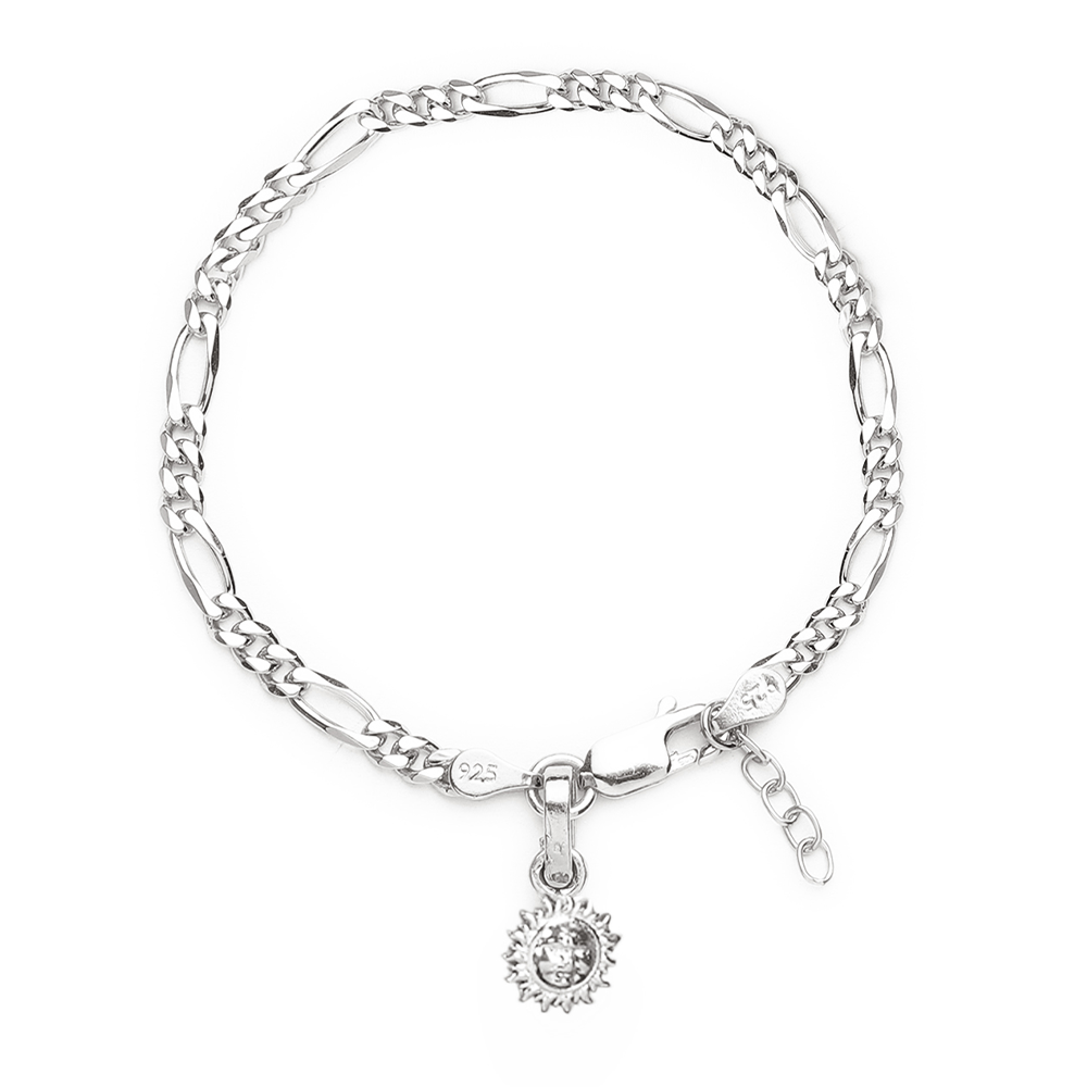 Akshat Sapphire 92.5% pure Sterling Silver Figaro Designer Bracelet with Charm Surya for Girls and Women