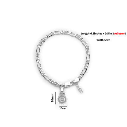 92.5% pure Sterling Silver Figaro Designer Bracelet with Charm Surya for Girls and Women